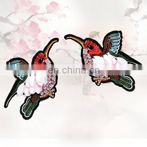 Fashion 12x8cm Wide 3D Beads Sequins Embroidery Birds for Clothing