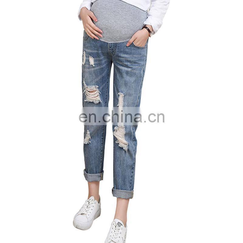 DiZNEW Custom Ladies Fashion Skinny Western Maternity Jeans Ripped