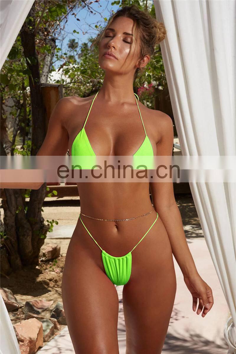Women Mini Micro Bikini Extreme Halter Thong String Swimsuit Triangle Microkini Boho Bathing Suit Bandage Push Up Swimwear