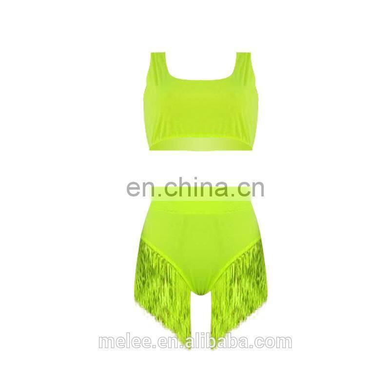 RST new fashion fluorescence green tassel bikini custom logo bikinis 2020 women swimwear beachwear buckle swimwear