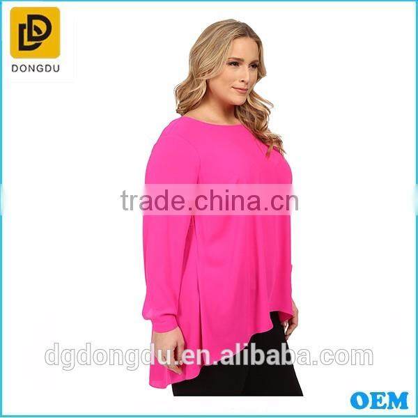 Plus size 2016 ladies' new fashion sexy blouse new design long sleeve high-low hem blouse