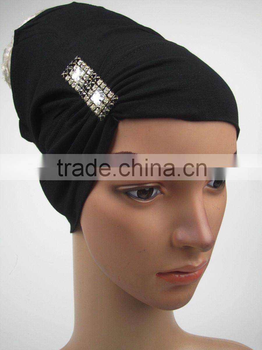 Black islamic turban muslim underscarfs with side pleats