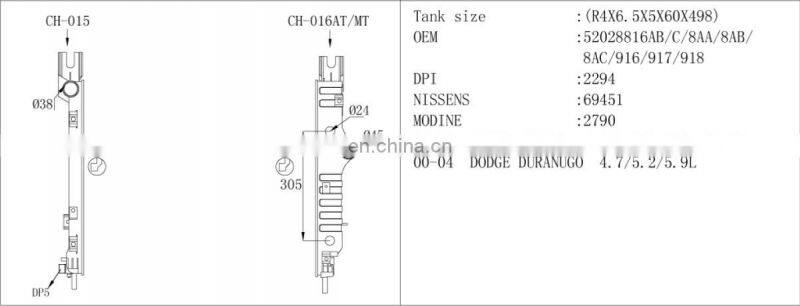 auto radiator plastic tank for chrysler dodge,chrysler dakota/duranugo auto parts of radiator water tank,OEM:52028816AB