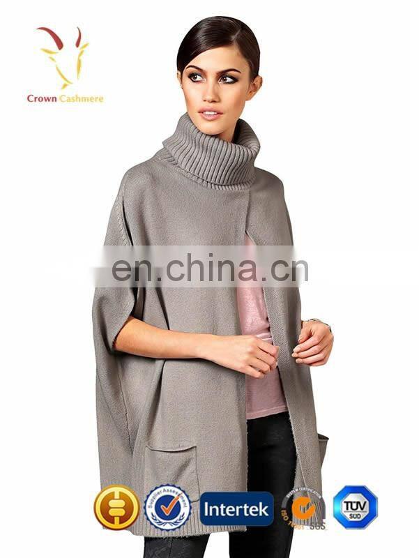 Women Winter Turtle Neck Tops Cashmere Sweater Pullover With Pocket