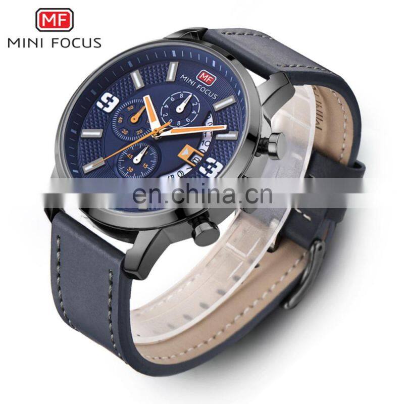 MINI FOCUS MF0025G New Fashion Chronograph Luxury Brand Army Military Sports Male Analog Watches Men Quartz Casual Leather Band