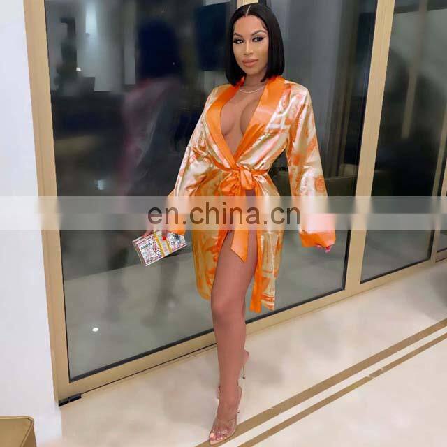 Hot Sell Satin Money Print Silk Robes Women Sexy
