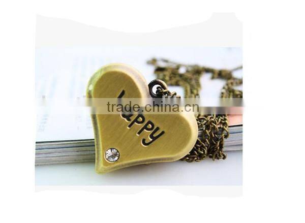 Retro necklace watch happy branded and heart shape necklace watch quartz necklace watch