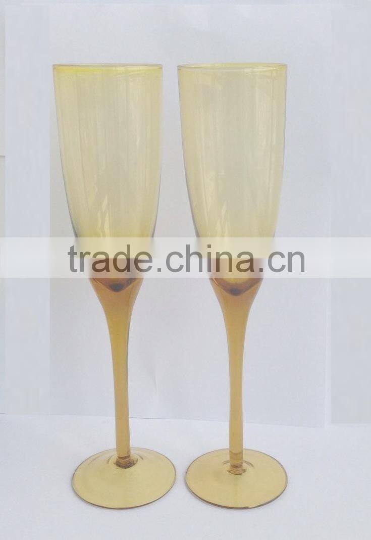 Wine glass with colored stem, yellow champagne glass, red wine glass