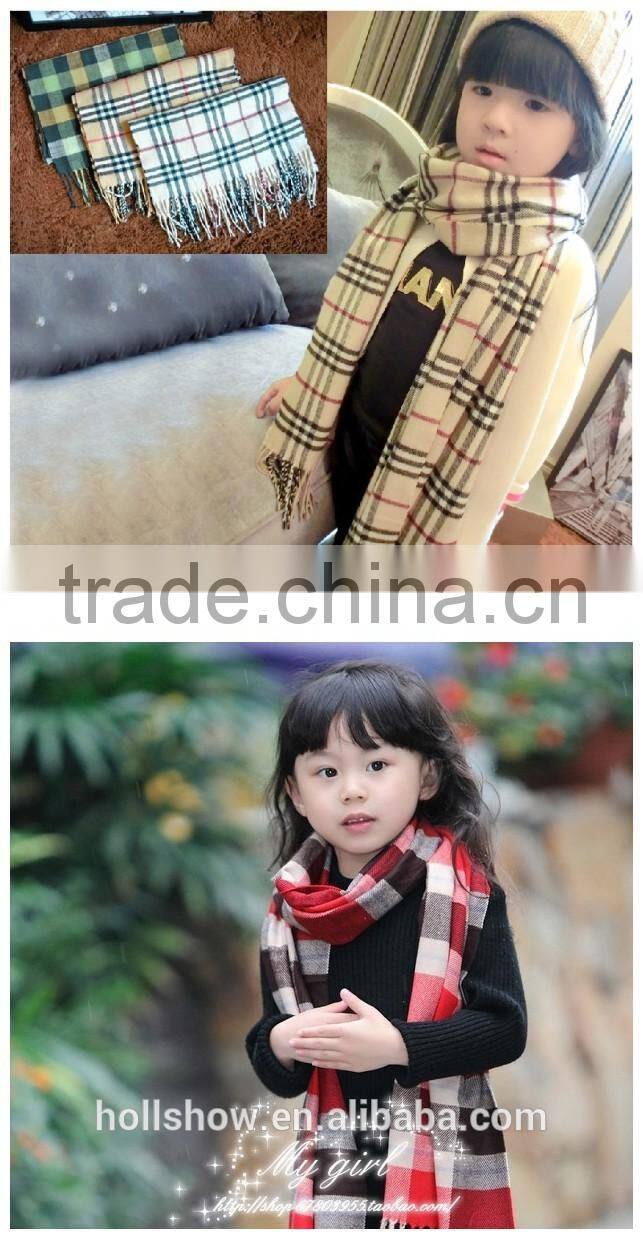 Fashion Classic Baby Boys Girls Autumn Winter Checked Plaid Knitted Scarf With Tassels
