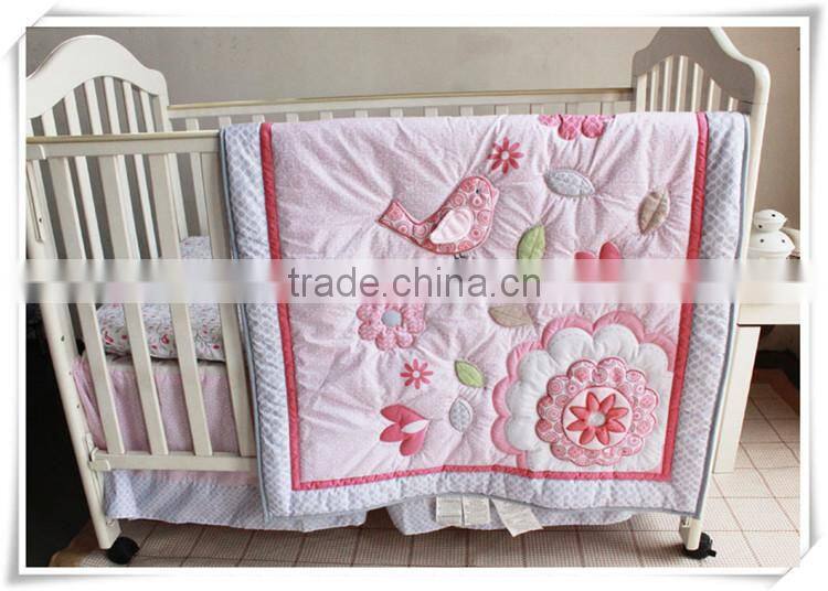 applique emboidery happy birdie baby girls crib bedding set duvet cover sets from professional manufacturer