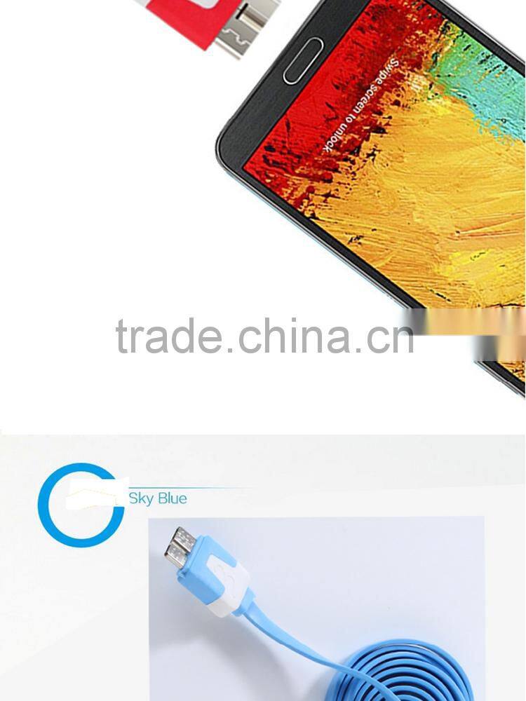 Factoy Wholesale Price flat noodle micro usb 3.0 data cable for Samsung galaxy Note3/S5