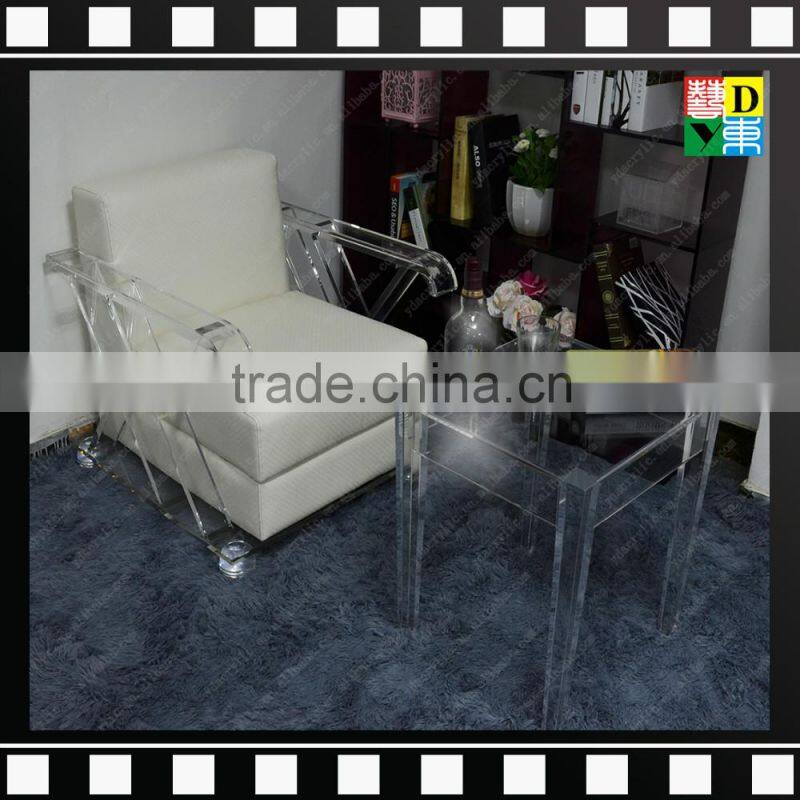 Modern Elegant Clear Acrylic carved living room coffee table and sofa chair with leather for home /hotel /office