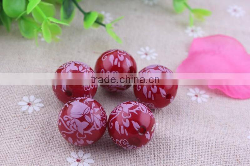 Factory price !!Imitated loose Round Acrylic faux Pearl Beads , Aqua flower Print fake Pearl Beads for party necklace using!!