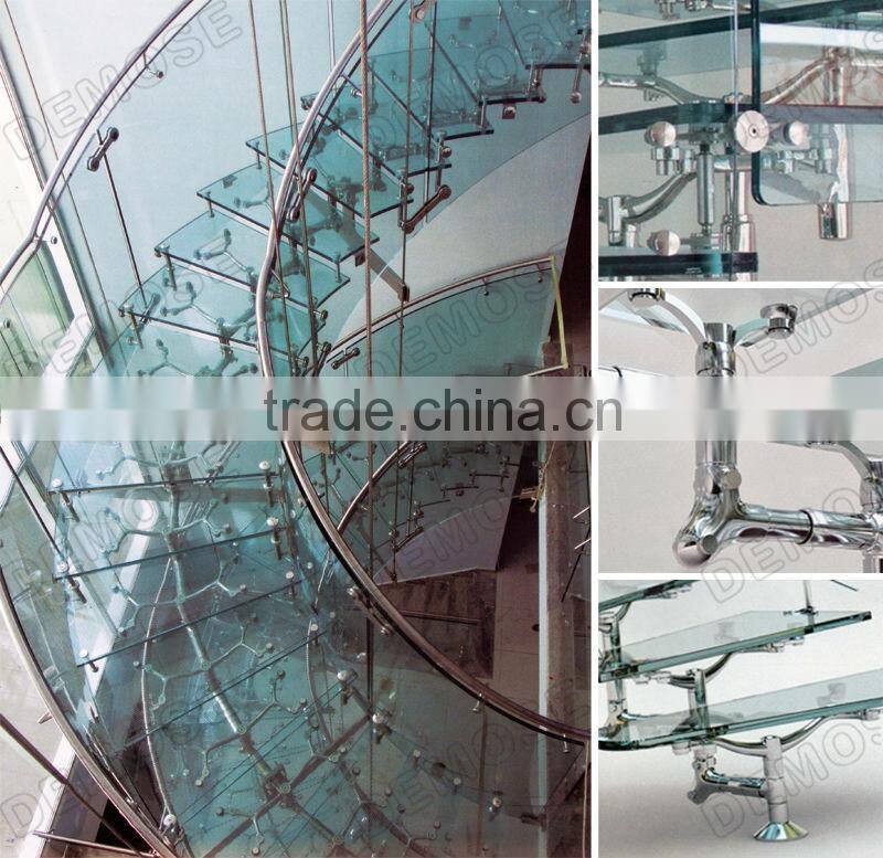 Elegant glass step Stainless Steel handrail and baluster Stairs