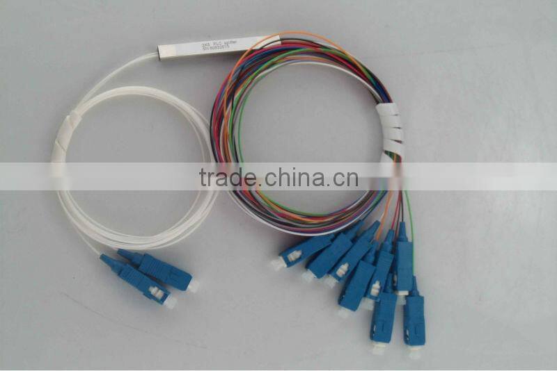 2*8 1260-1650nm Steel mini module type,0.9mm cable dia. 1.5m length,with SC/APC connector FTTH PLC Splitter