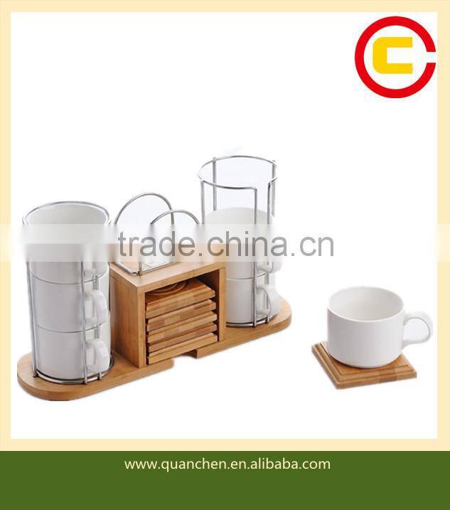 Cup set with bamboo holder &coaster