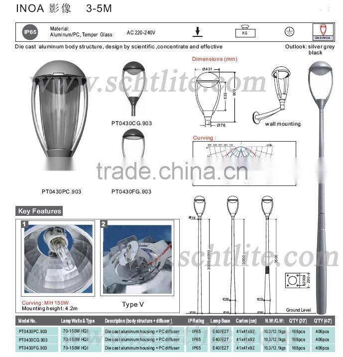 INOA 70W 150W PC antique old classic design street light fixture by ballast