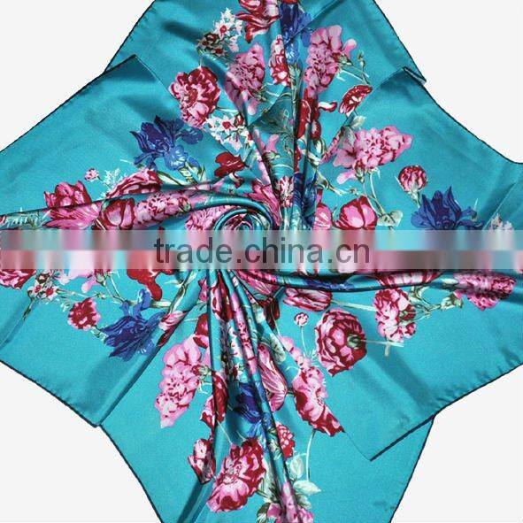Flowers Printed Silk Twill Scarf for Women Purple/Yellow