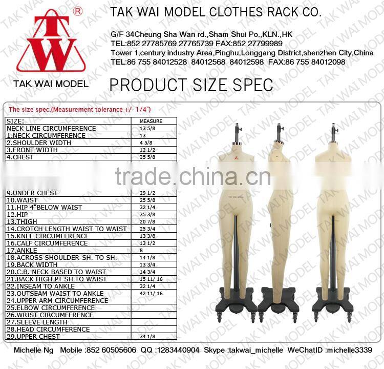 Wholesale fibergless female full-body lingerie Asia 75B tailors dummy