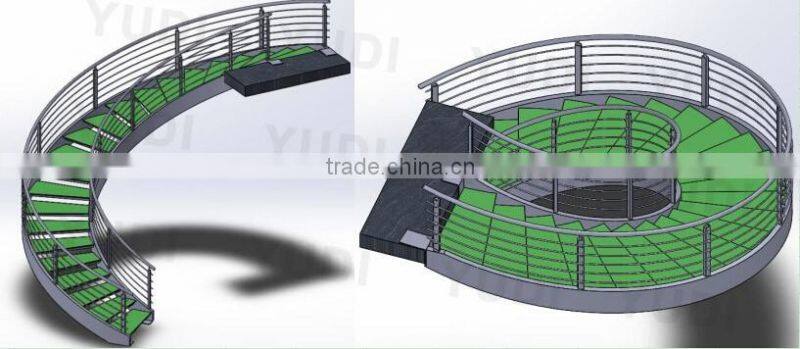 New arrival modern stainless steel glass curved staircase design