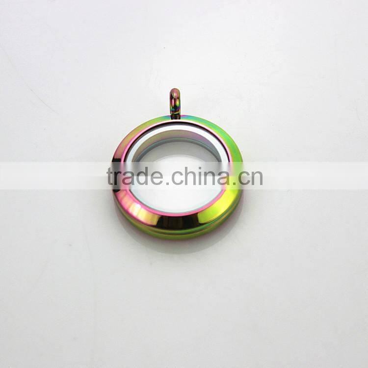 Beautiful 316L Stainless Steel Screw Rainbow Colors Plain 25mm Floating Glass Lockets Pendant