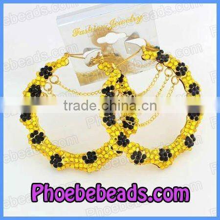 Wholesale Blue Heart Shape Bamboo Hoop Rhinestone Earrings ABE007-2