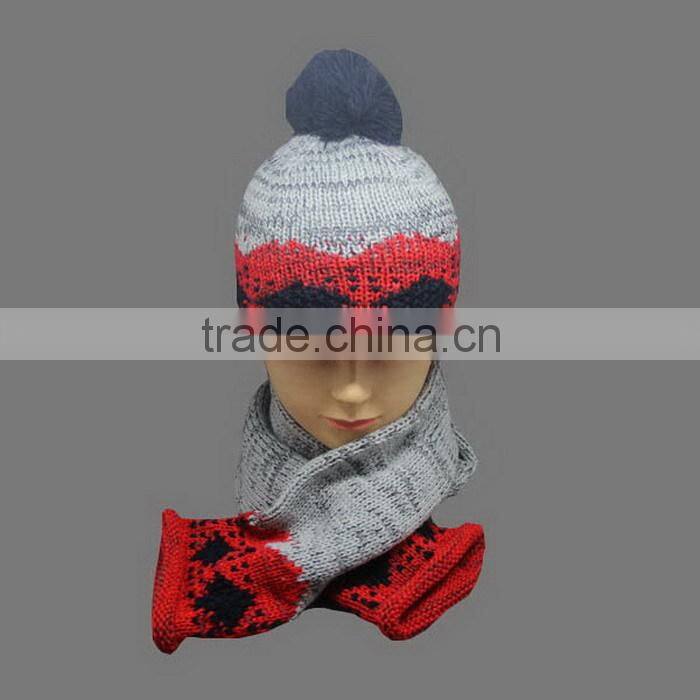 FASHION LOGO KNITTED SCARVES AND HAT SET/KNITTED WINTER SETS/KNITTED SCARF AND HAT WITH TOP BALL /POMPOM HAT/CABL DESIGN HAT