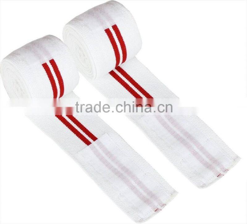WHITE Knee Wraps with TWO RED STRIP / heavy Duty elastic knee wraps