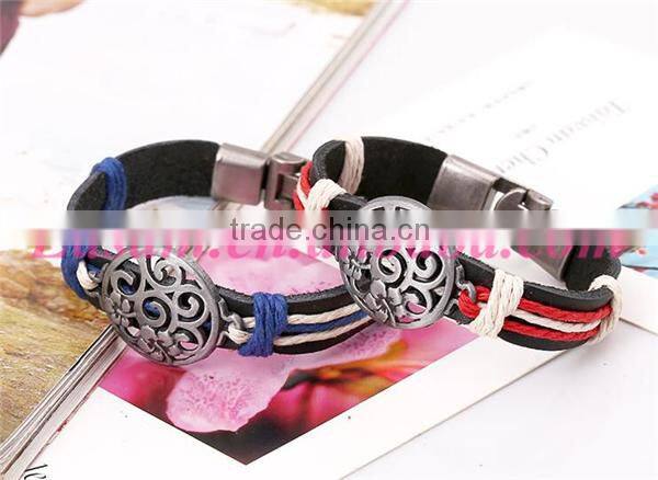 Metal clasp for leather bracelet,heart leather bracelet for couple