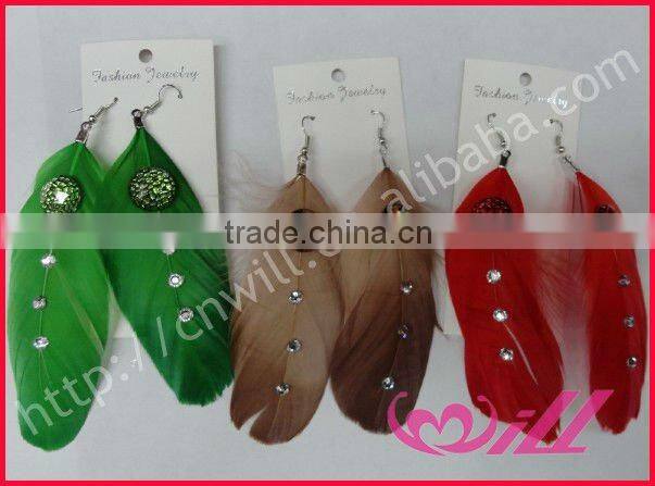Colorful Feather Earring With Clear Crystal