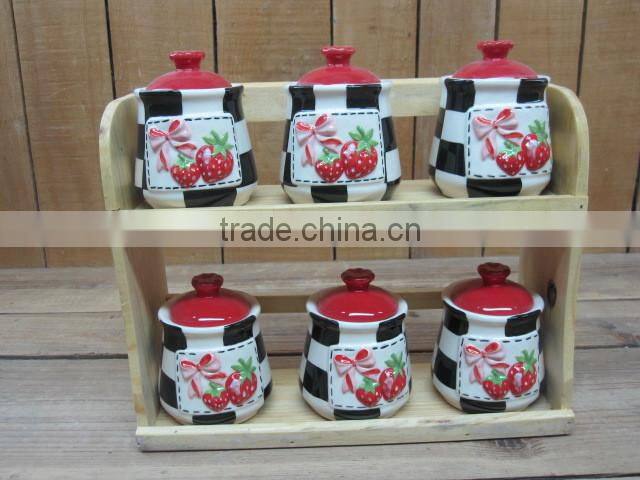 DFC Ceramic Material Antique 6 PCs Canister Jar Set with Wooden Stand