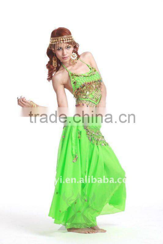 Chiffon Belly Dance Top with gold coins and beads for women dancers (SZ002)