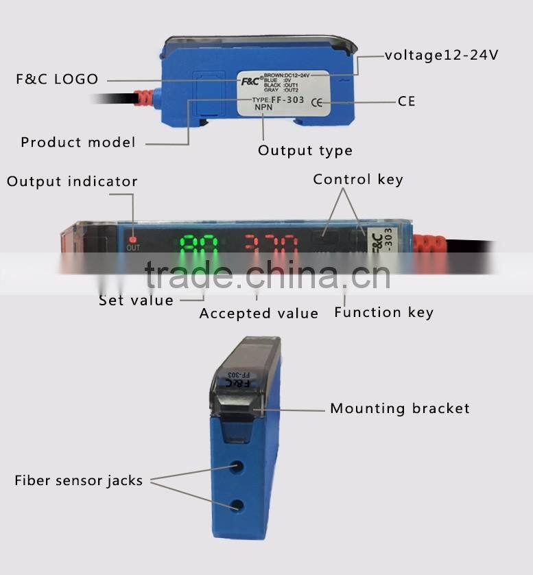F&C most competitive price digital display fiber optic sensor amplifier