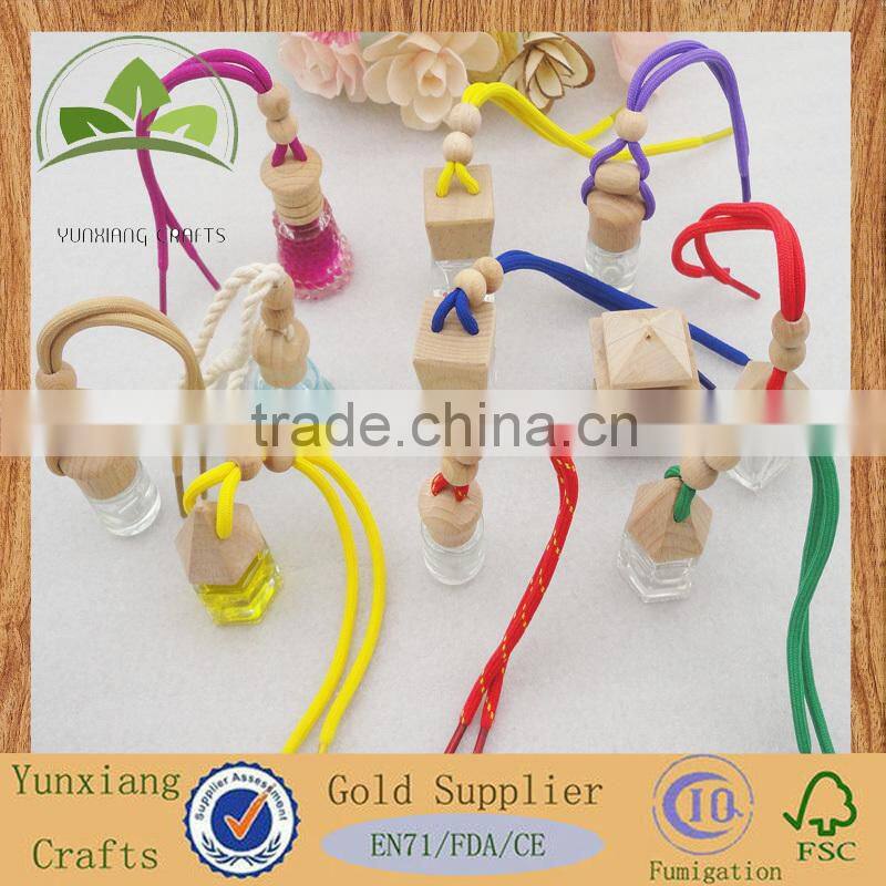 Glass Hanging Car Perfume Pendant Bottle with Wooden Cap