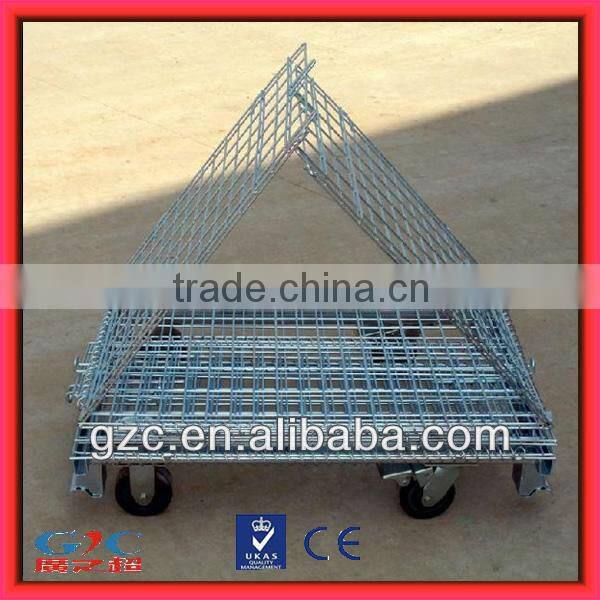 Popular Collapsible Warehouse Cage with 4 Wheels Foldable Metal Wire Container