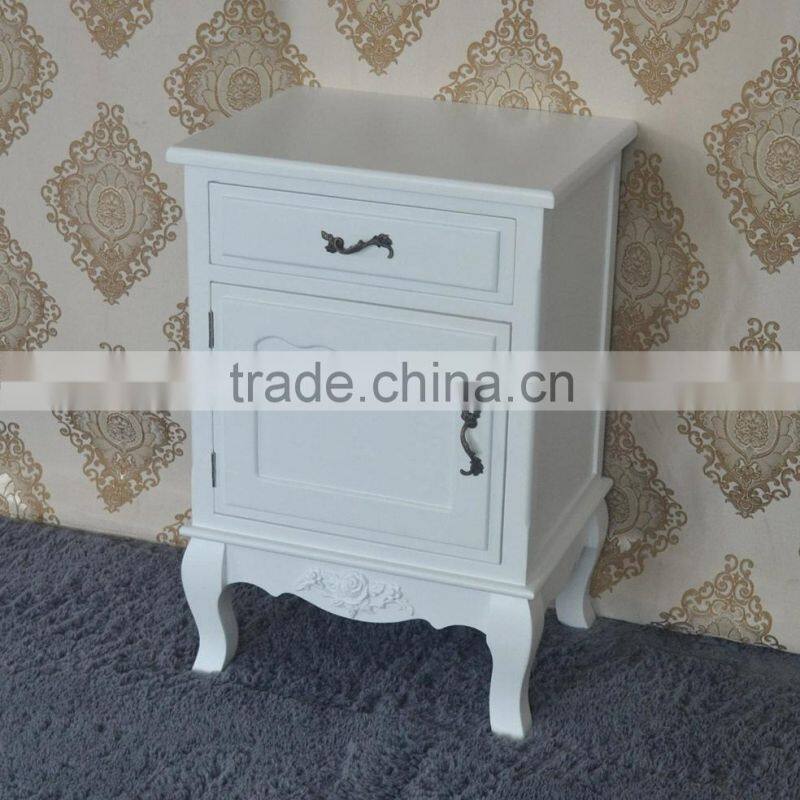 Luxury antique white solid wood cabinet with 1 drawer and 1 door