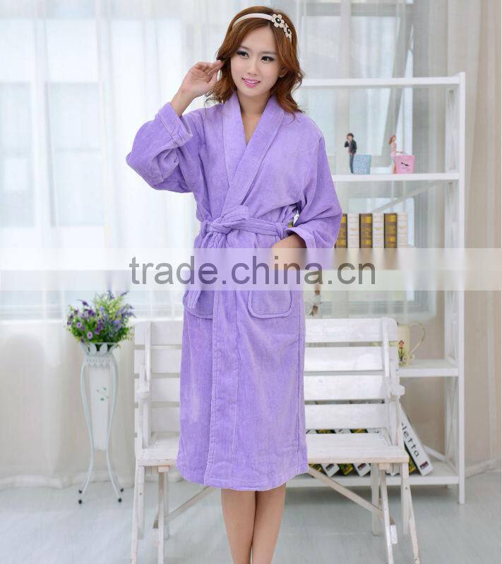 Purple microfiber woman wear bathrobe