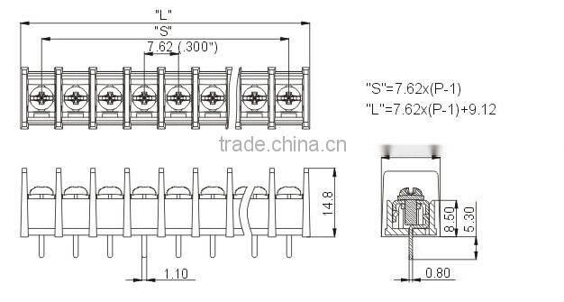 7.62mm Pitch 13P PCB Barrier Terminal Block KDT25 300V 15A with UL CE ROHS