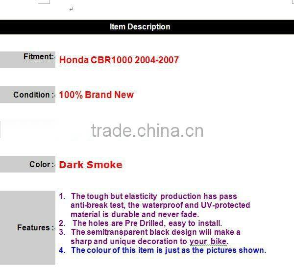 For Honda CBR1000 2004-2007 PC Plastic Motorcycle Windshield Windscreen