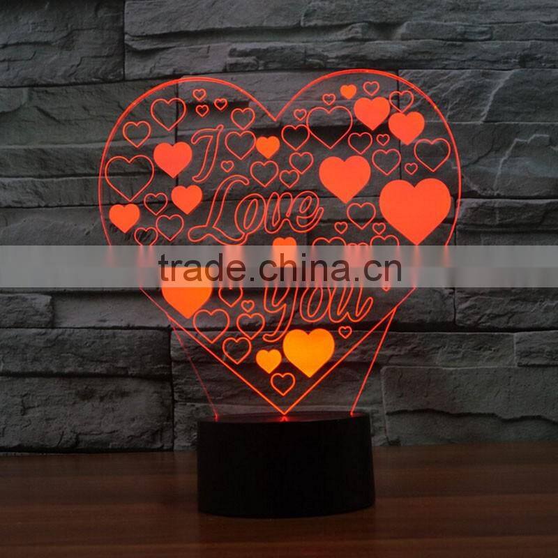 Wedding Decoration Arcylic 3D Sculpture LED 7 Colors Flashing Touch Control Night Light Costumize