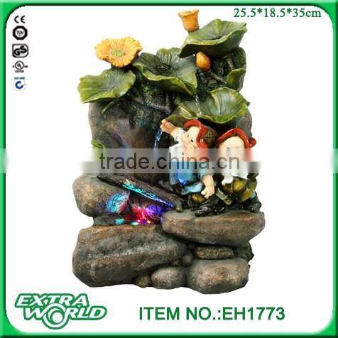 resin led two gnomes on rocks tabletop waterfalls