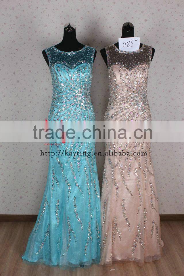 Gorgeous Handmade Beaded Sleeveless Sexy Long Dubai Designers Wholesale Evening Dress