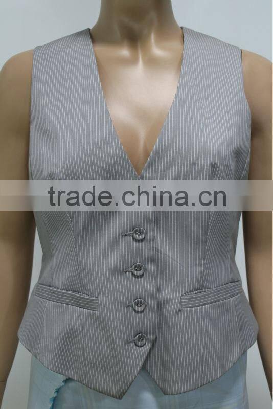 2014 Spring Jacket Women Garment Long-Sleeve Turn-Down Collar Striped Light Grey Formal Jacket And Vest 2 Piece Set
