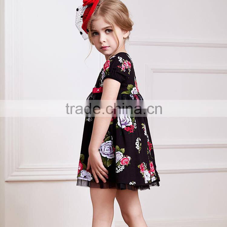 Beautiful embroidered baby girl dress,black casual dress with flower pattern