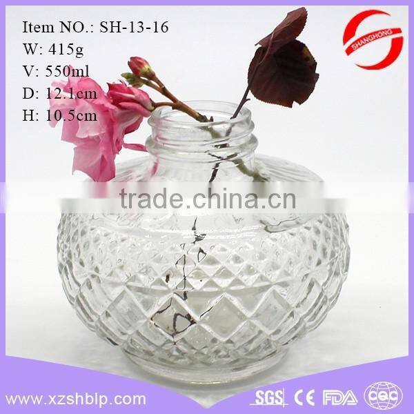 550ml beautiful embossed rhombus engraving glass aroma diffuser jar with screw top in ball shape