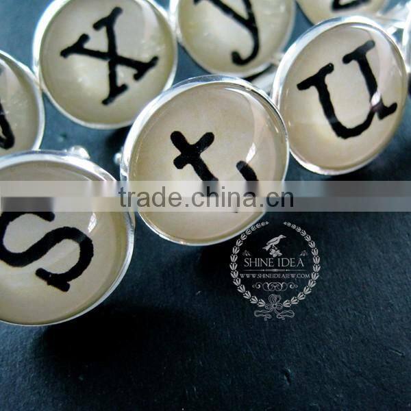 22mm silver plated initial alphabet letter collage glass cabochon round cufflinks fashion wedding cuff links 6600063