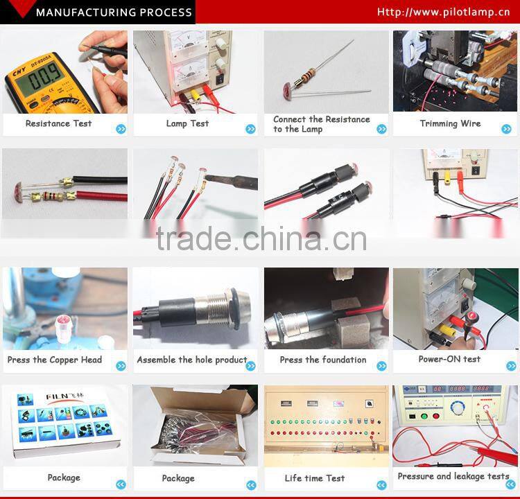 12v amber green red fire system mini waterproof LED indicator light 200mm cable leading anti vandal IP67 12mm diameter panel