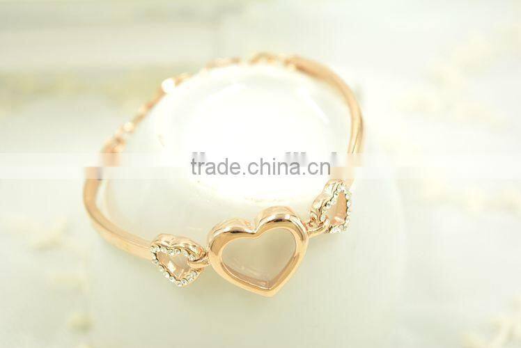 Lovely girl gold heart bracelet , lovers rhinestone heart bracelet jewelry wholesale