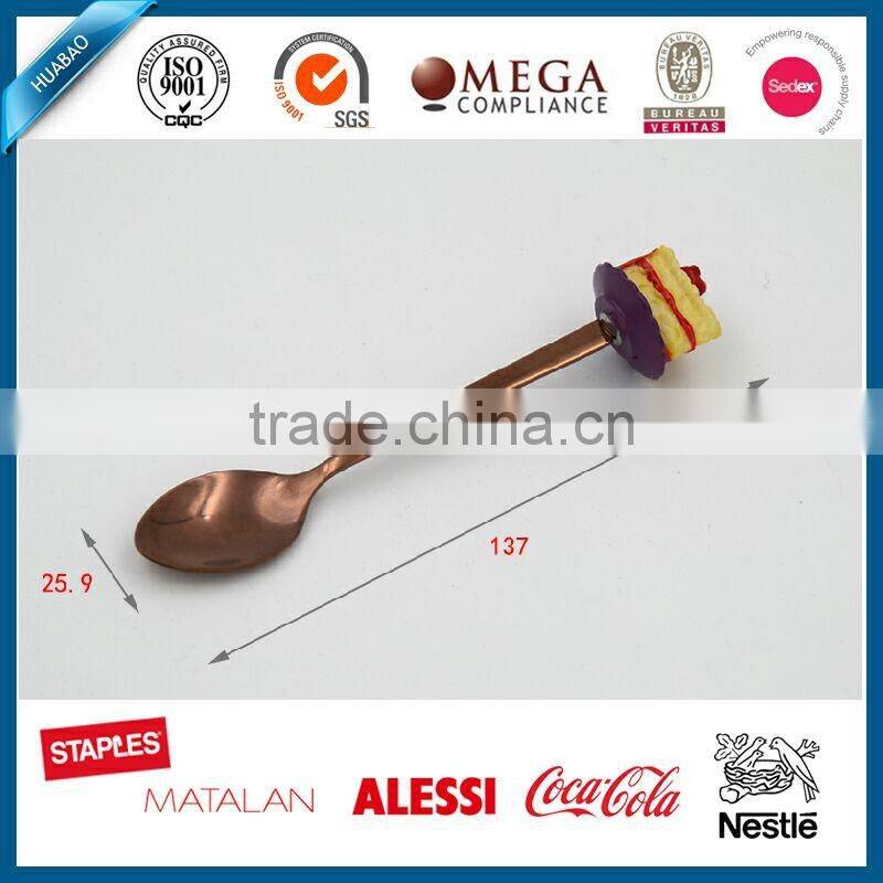 Dessert Spoon and Fork Set, Stainless Steel Flatware Set with Cute polyresin Handle, OEM craft, rose golden cutlery