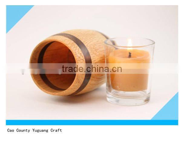 small pine Wooden Barrel for packing Glass Candle Holder